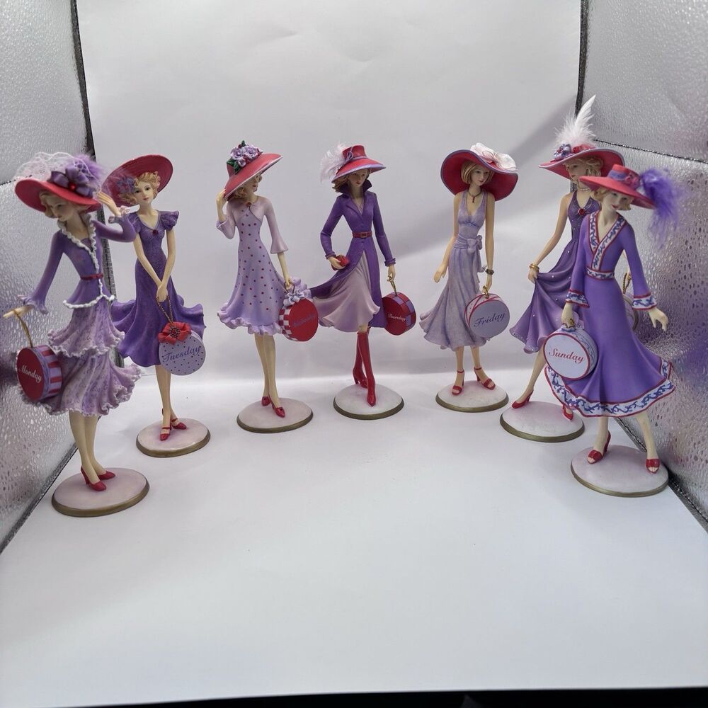 Vintage Hamilton Collection Hats of the Week Complete Set 7 Fig. Cottagecore
